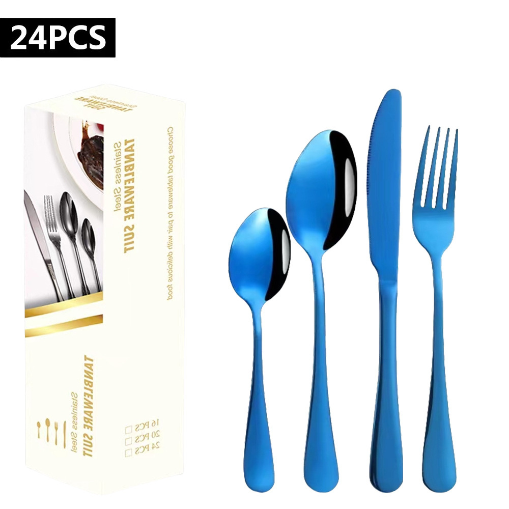 Vajilla de acero inoxidable de Amazon transfronteriza 1010 juego de bistec de comida occidental, cuchillo, tenedor, cuchara, cuchara de postre, juego de 24 piezas, caja de regalo