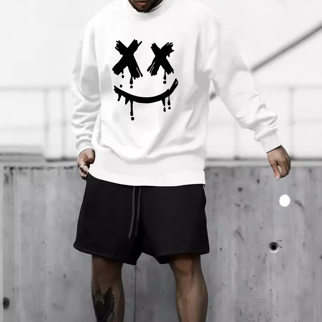 Diseño Smiley Smiley Sweet Pantalones cortos de manga larga 2024 Nuevo traje suelto de dos piezas de moda ME1 ML4