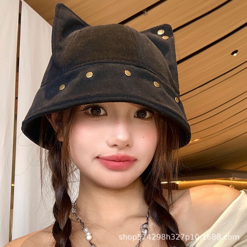 帽子女秋冬2026新款猫耳朵铆钉渔夫帽大头围显脸小外贸跨境亚马逊|undefined