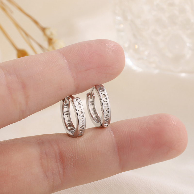 2022夏季新品韓版羅馬數字圓圈耳環耳扣 簡約時尚個性字母耳釘女