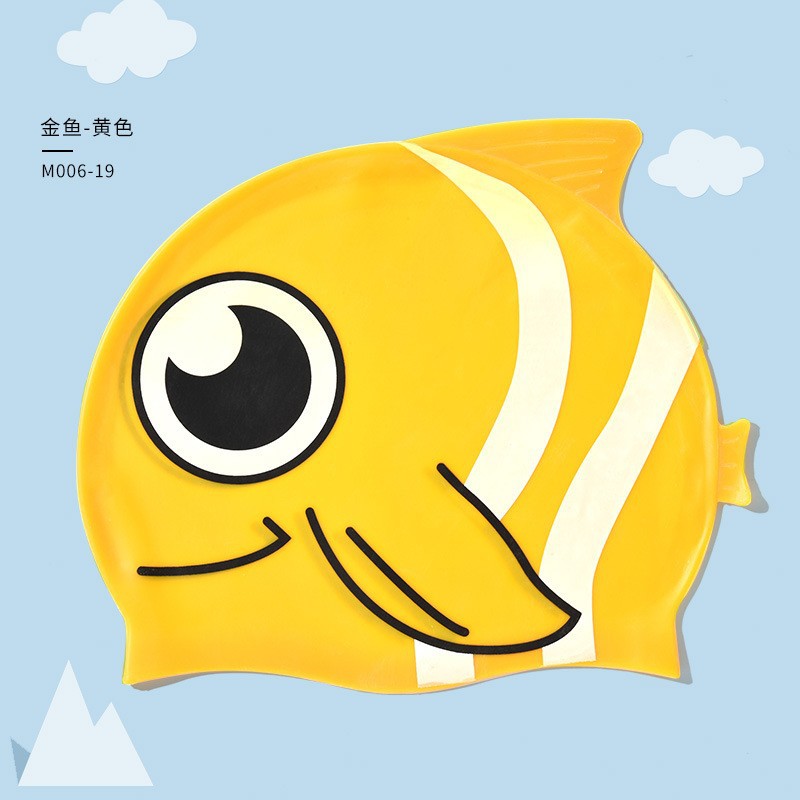 Nuevo sombrero de baño para niños sombrero de silicona impermeable de moda dibujos animados pez manchado para niños y niñas no estrangular sombrero de natación