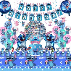 新しいブルーステッチテーマパーティー装飾子供の誕生日フラグケーキインサートバルーンステッカーセット