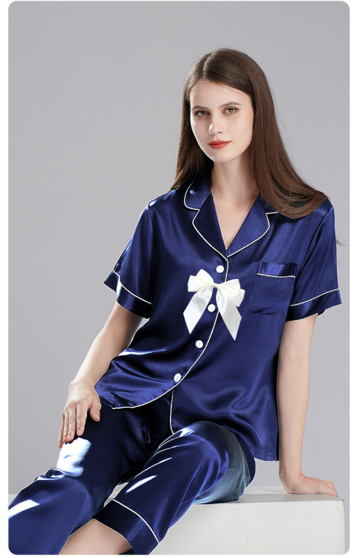 模造糸半袖少女パジャマセットシルク春夏ズボン襟ホーム服クロスボーダーメーカー直供|undefined