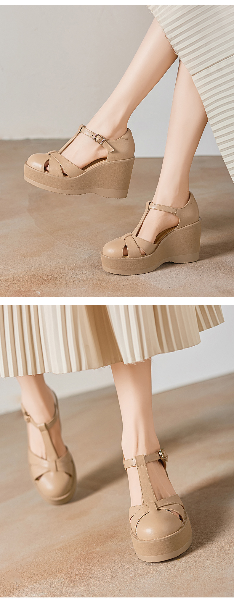 Sandal nữ cao gót đế dày 9.5 cm quai ngang khóa T — đen chi tiết 7