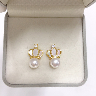 Zhuji Natural Freshwater Pearl Earrings, Feminine, Exquisite Sea Shell Crown Pearl Earrings, 18K Gold-filled, Color-preserving Earrings