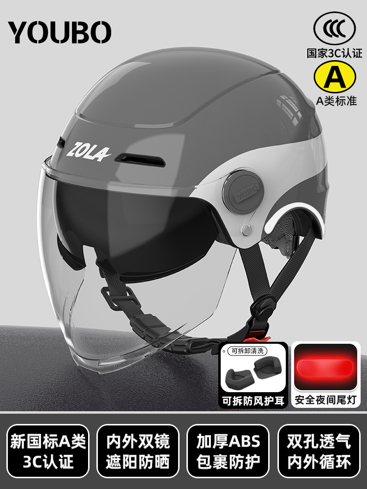Auto Parts and Accessories: Universal All Seasons Sunscreen - cool-grey-cool-pattern-inner-and-outer-double-visor-detachable-earmuffs-safety-tail-light-new-national-standard-a-class-3c