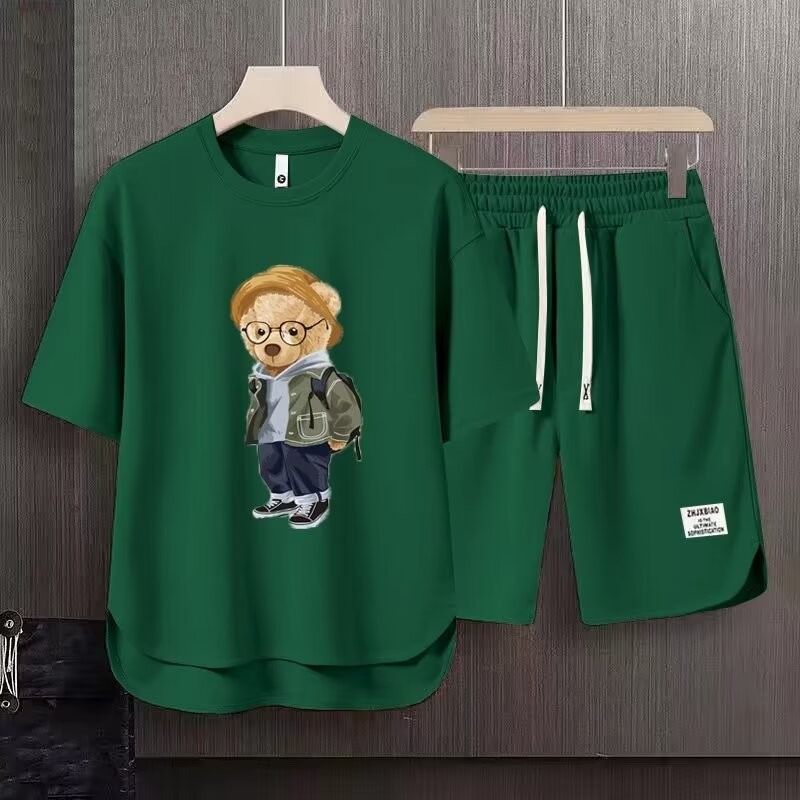 Men's Clothing 2024 Waffle Casual Summer Suit Men's Loose Teen Short sleeved T shirt Shorts Handsome Two piece Suit_desvips.com