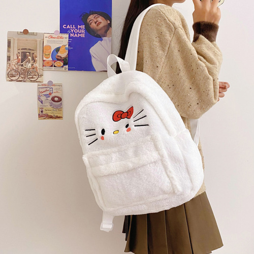 Cute KT Plush Double Shoulder Bag  New Cartoon Children's Schoolbag Adorable and Fun Large Capacity Backpack