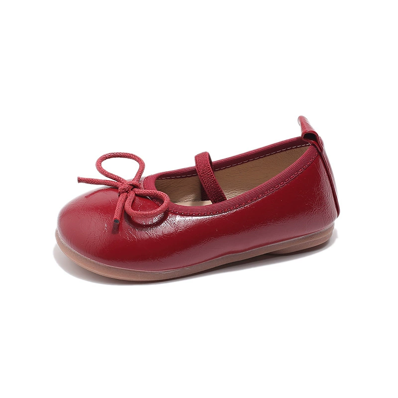 Children's demi-season non-slip fashionable shoes for leather shoes for princess with bow, Korean style, soft sole