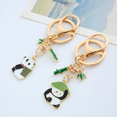 Chinese-style cartoon cute panda keychain personalized creative simple student backpack accessory gift car keychain