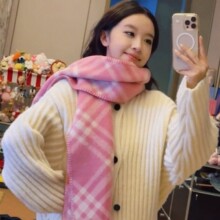藤井树同款粉色格纹围巾女秋冬韩系高级感复古黑白格子披肩围脖男