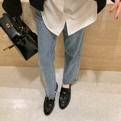 蘇茵茵愷旋門金扣一腳蹬懶人樂福鞋女鞋韓版時尚正裝百搭小皮鞋女