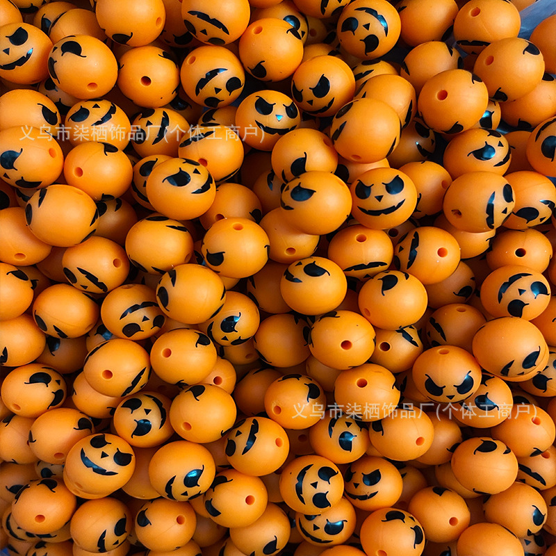 ハロウィーン15mm水転写シリコンボール赤ちゃんアクセサリーアクセサリーブレスレットdiy歯ゴムビーズメーカースポット|undefined