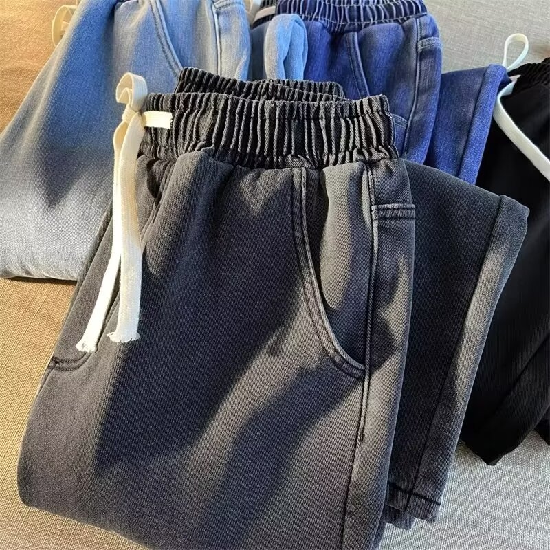 Hong Kong estilo retro jeans de veludo hombre otoño invierno marca de moda callejera americana pantalones largos rectos largos de piernas largas