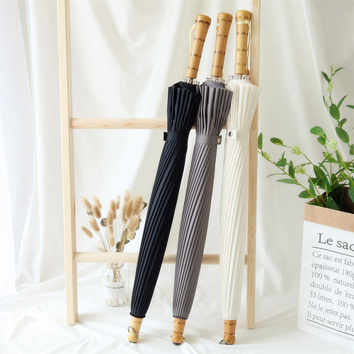 Wholesale umbrellas retro style Han style wooden straight handle umbrella 24 bone bamboo umbrella black and white men and women long handle umbrella sunny umbrella