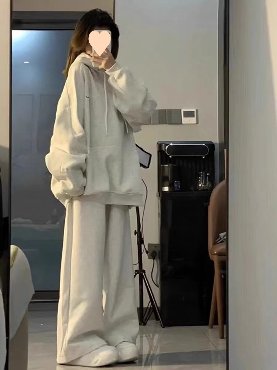 ActiveGo Korean Style Simple High-End Feel Sportswear Women, Loose Casual Hoodie Sweatpants, Two-Piece Set For Students In Autumn_desvips.com