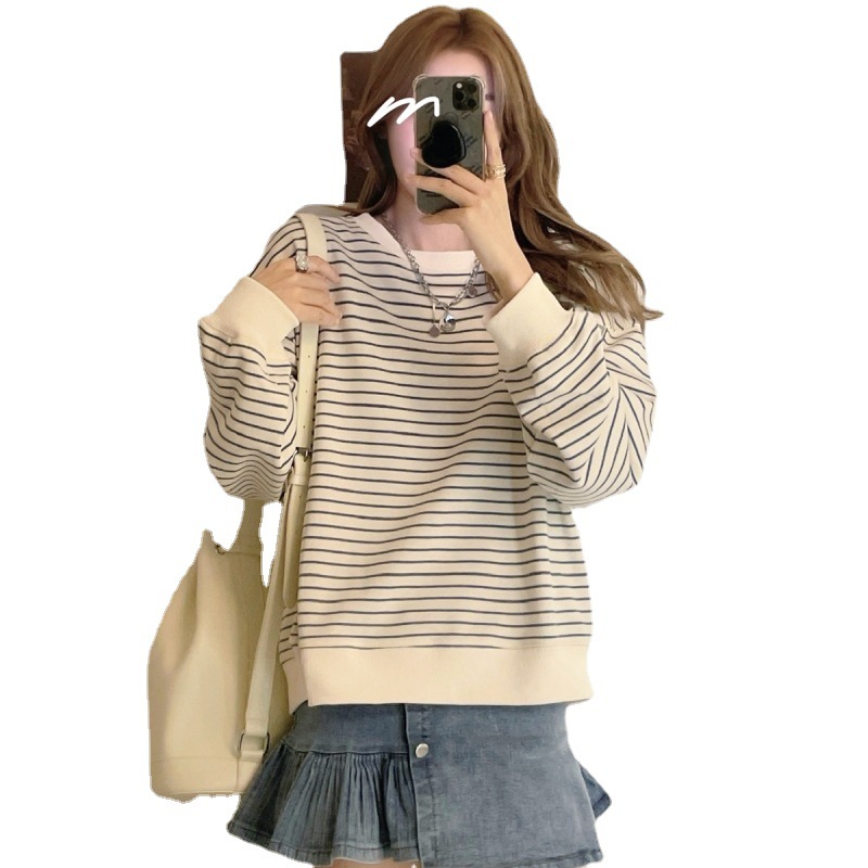 Rayas de manga larga suéter de las mujeres de nicho de diseño adelgazamiento Oversize Plus tamaño primavera y verano estrictamente seleccionado tapa transfronteriza image 7