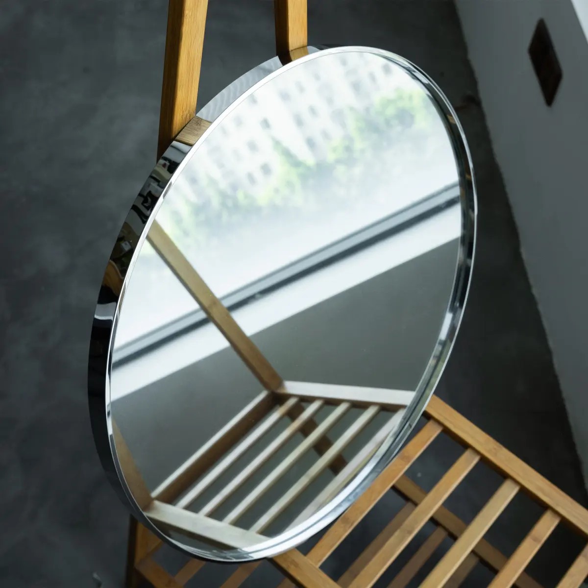 Stainless Steel Bright Silver Round Mirror Bathroom Cabinet Mirror Wash Basin Cosmetic Mirror