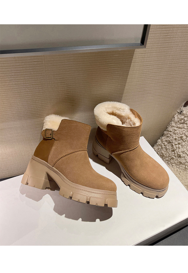 Boot tuyết nữ len thật gót cao đế dày ống ngắn lót lông giữ ấm — màu đen chi tiết 22