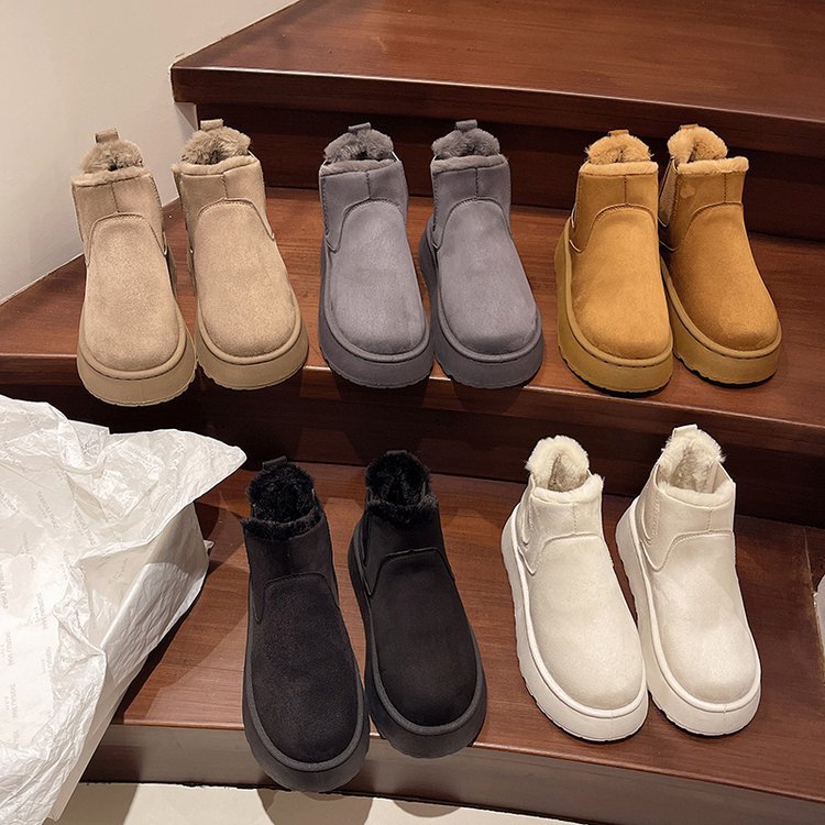 Women's platform snow boots in cotton shoes with wool round toe cotton boots_voghion.com