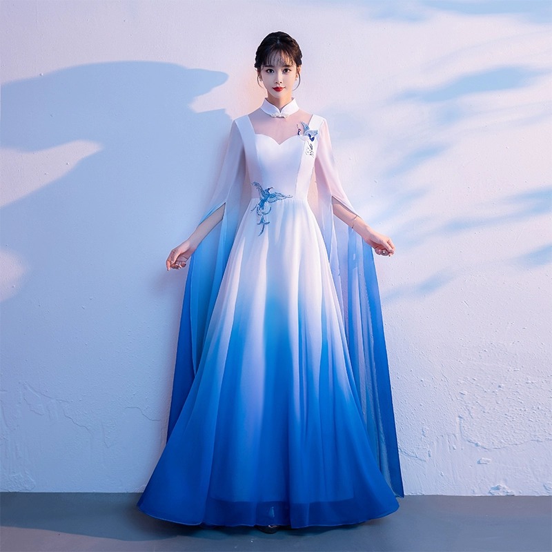 Chorus costume women's long dress adult high-end stage Watch performance candidate piano solo guzheng catwalk costume