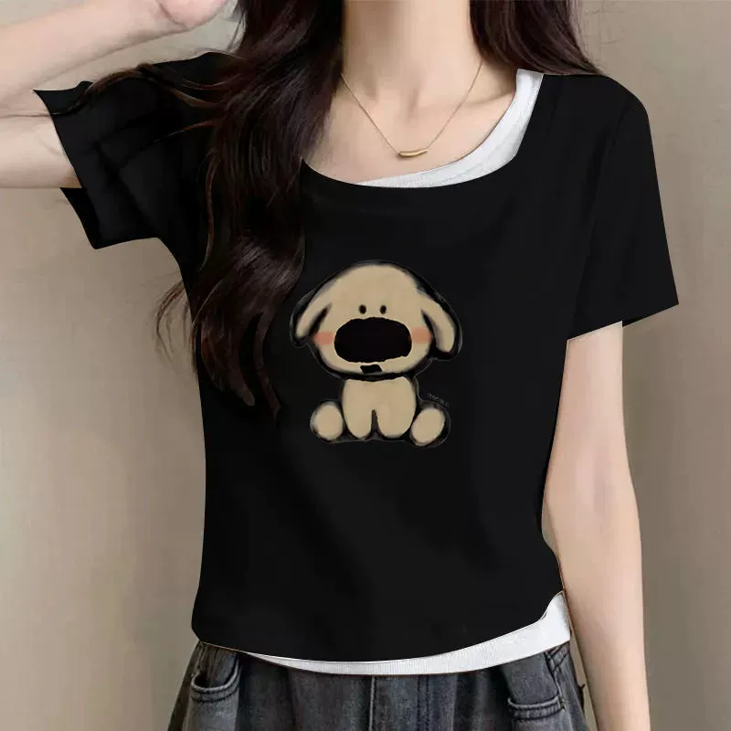 Поддельные двухсекционные нишевые топы с принтом для женщин, летний модный и стильный дизайн, футболки с короткими рукавами в стиле чистой страсти в тренде.