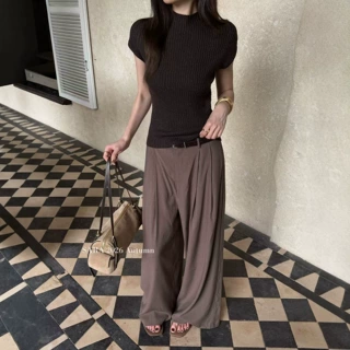 韩系宽松显瘦休闲西装裤女秋季新款高腰阔腿垂感拖地长裤子配腰带