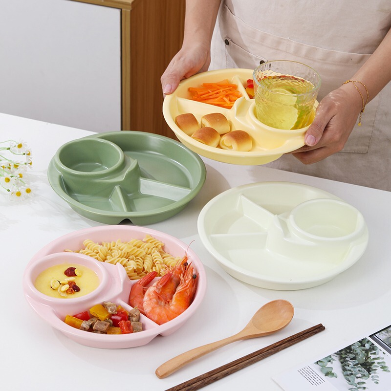 Cream Style Plastic Fat-reducing Dinner Plate High Color Value Divided Plate for Fat-reducing Quantitative Dinner Plate for Breakfast Quantitative Separation Tableware