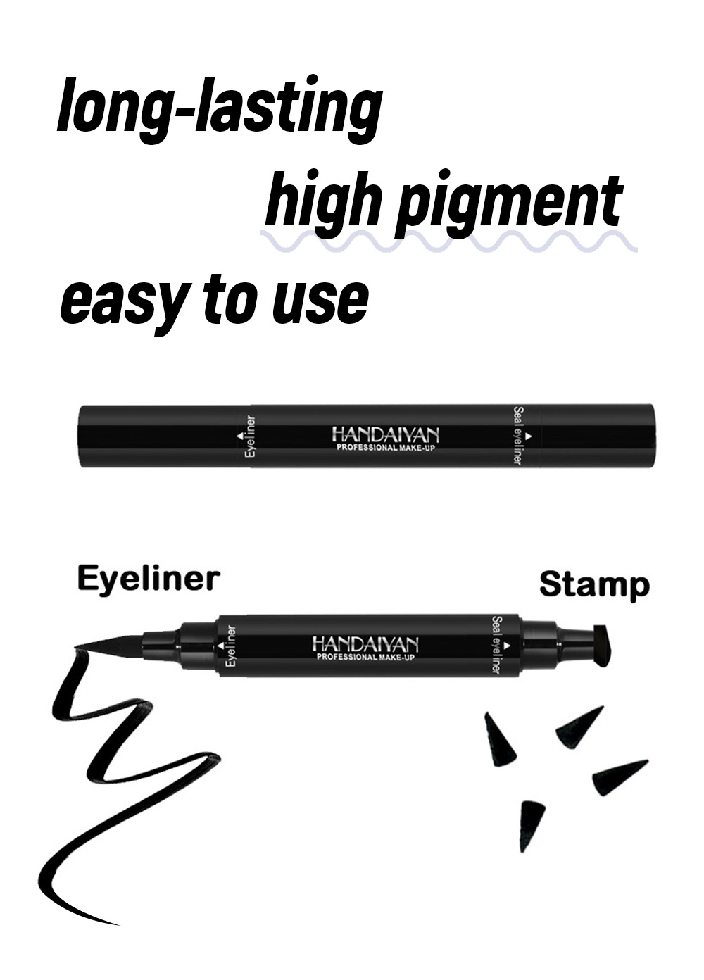 Triangular eyeliner seal color handaiyan eyeliner liquid pen, waterproof, sweat-proof, quick-drying cross-border double-head eyeliner pen Specification drawing