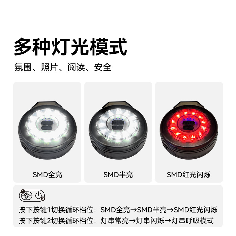 Luces para acampar al aire libre, luces de ambiente de carpa con decoración, cinta métrica led de larga duración, almacenamiento de luces de interior