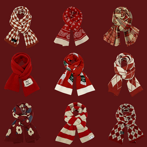 Scarf women's winter warm Christmas New Year's Eve atmosphere New Year's red high-end knitted student couple male scarf