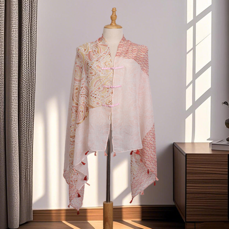 Ethnic Style Shawl with Disc Buttons, Silk Scarf for Women, Summer Sun Protection, Wind and Sand Protection, Travel Wear, Photo Shoot Cape, Thin Scarf Ethnic Style Shawl with Disc Buttons, Silk Scarf for Women, Summer Sun Protection, Wind and Sand Protection, Travel Wear, Photo Shoot Cape, Thin Scarf