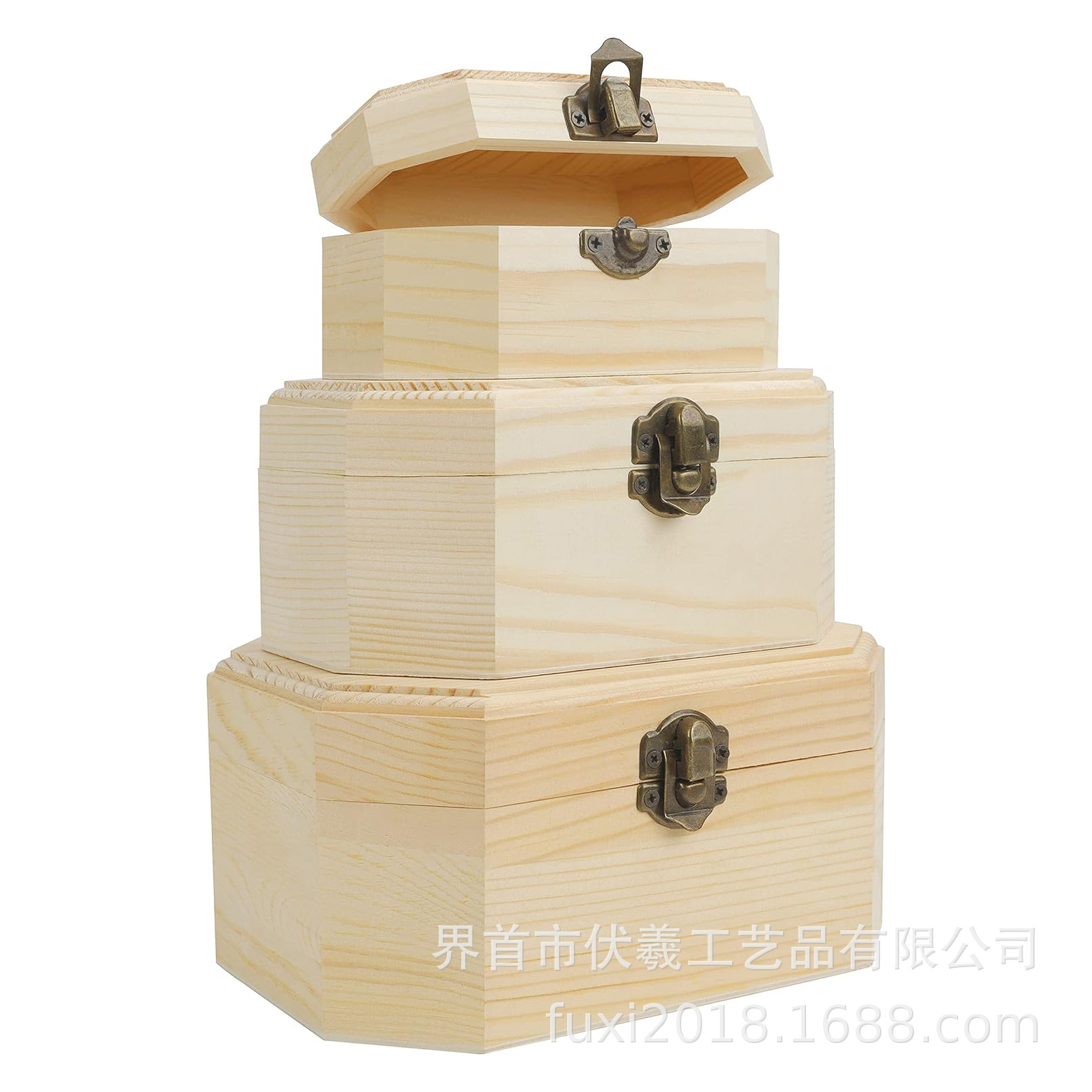 松木三件套现货收纳首饰八角盒收纳盒简约式礼物包装不规则木盒