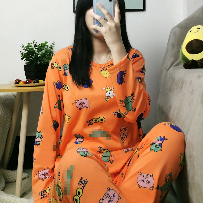 外贸地摊批发日系风睡衣女春秋季薄款长袖长裤卡通休闲家居服套装