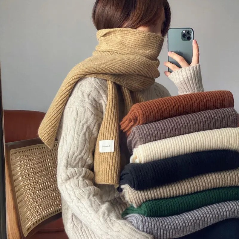 Solid Color Knitted Scarf for Women, Autumn and Winter Season, Korean Style, Round Neck, Student Woolen Versatile Warm Thick Neck Warmer, Couple Trend Solid Color Knitted Scarf for Women, Autumn and Winter Season, Korean Style, Round Neck, Student Woolen Versatile Warm Thick Neck Warmer, Couple Trend