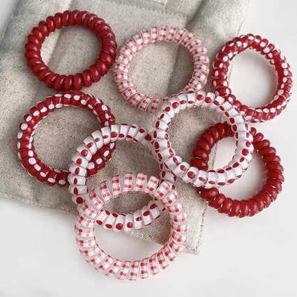 Red Phone Cord Hair Band, High Elasticity and Durable Rubber Band, Low Ponytail Ball Headband, Hair Rope, New Year's Headwear for Women Red Phone Cord Hair Band, High Elasticity and Durable Rubber Band, Low Ponytail Ball Headband, Hair Rope, New Year's Headwear for Women