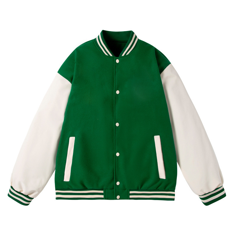 American-Style European Size Retro Leather-Sleeved Baseball Jacket for Men, Spring and Autumn Loose-Fitting Couple Style Casual Suede Jacket for Men