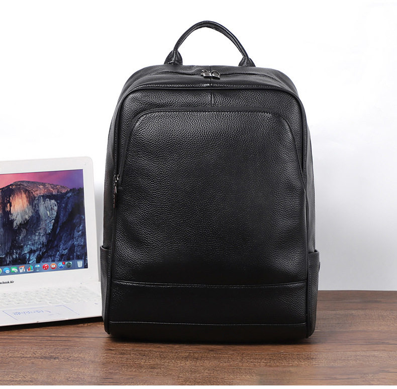Ba lô nam da bò lớp đầu tiên đơn giản, túi đựng laptop đi học đi làm du lịch 42×32×12 cm — Màu đen chi tiết 3