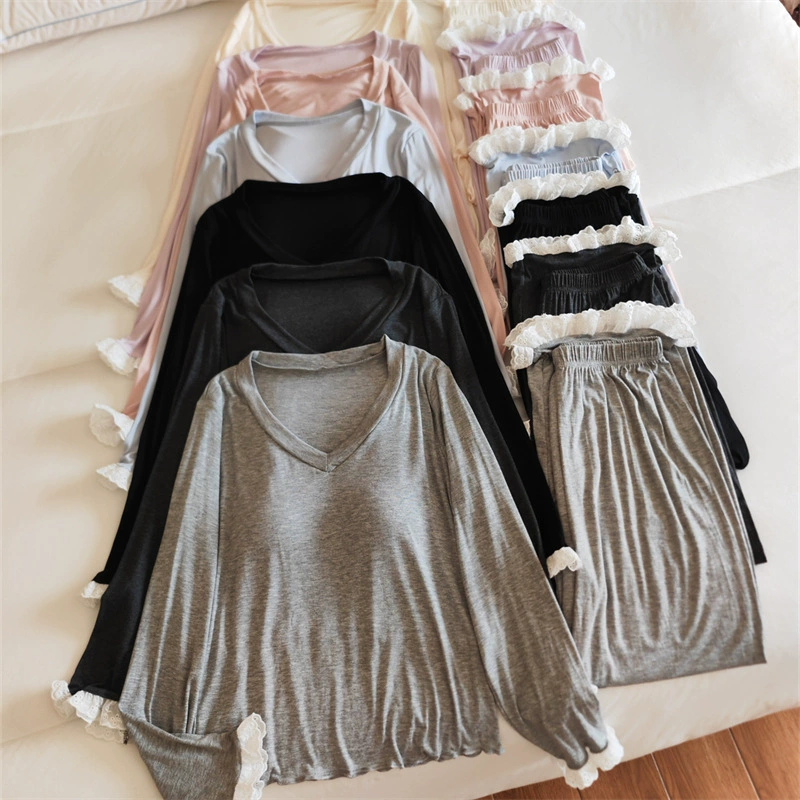 Pijama, autumn long-sleeve, trousers, solid breast pads, set
