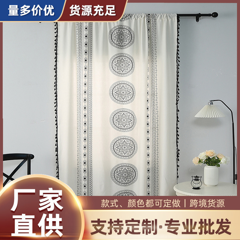 Nordic Geometric Pattern Cotton Linen Printing Outdoor Waterproof Curtain Modern Simple Indoor Living Room Curtain Amazon