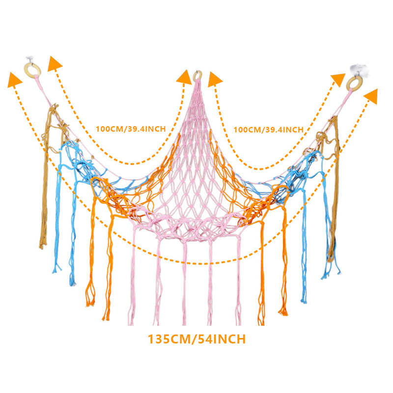 おもちゃ三角網兜手編み綿紐壁角収納寝室壁角収納網玩具公仔ハンモック|undefined
