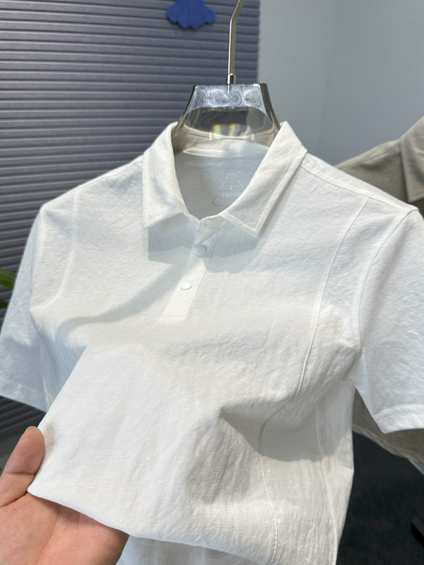 リネン Tシャツ メンズ 半袖 夏 薄手 メンズ ラペル 無地 万能 スリット コットン リネン 半袖 トップス トレンド|undefined