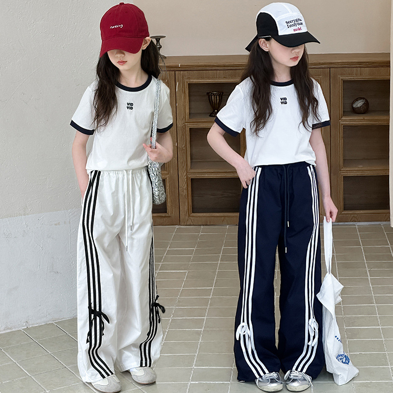 Girls' Pants Summer Thin Style 2026 New Summer Loose Children's Sports Pants Summer Casual Wide-Leg Pants for Older Girls