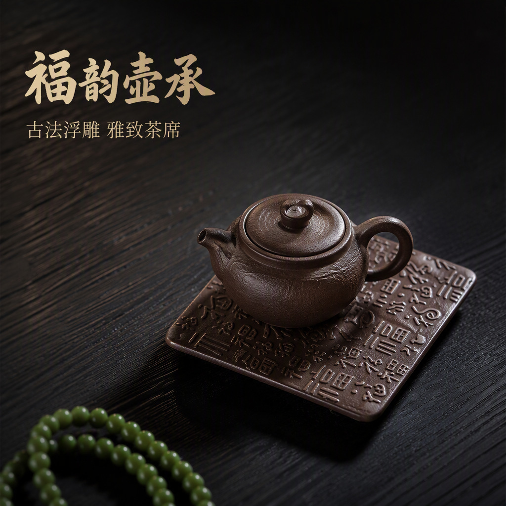 新中式百福铸铁壶承干泡茶盘复古方形杯垫功夫茶具配件隔热垫批发