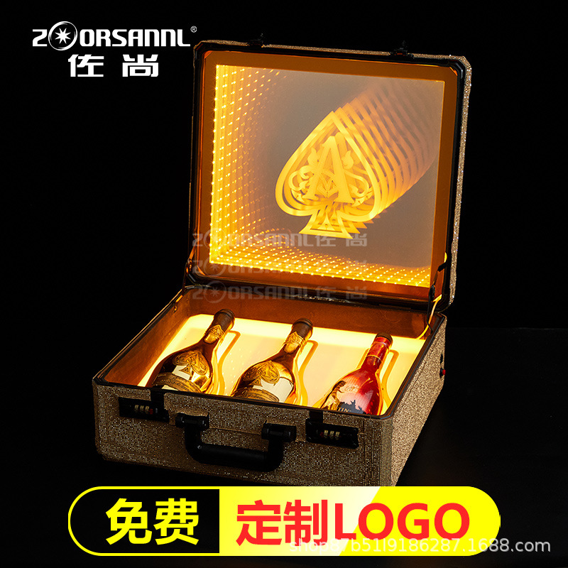 Zuohang champán luminoso caja de vino VIP exclusiva caja de copa bar negro melocotón abismo caja de vino club nocturno negro melocotón una caja de vino