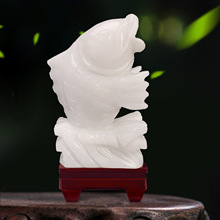 天然玉石白玉鲤鱼摆件年年有鱼玉器鱼缸装饰鱼客厅玄关装饰工艺品