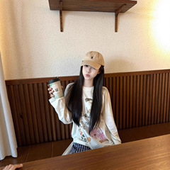 【200克纯棉后包领】美式复古宽松长袖白色t恤女秋设计感小众ins