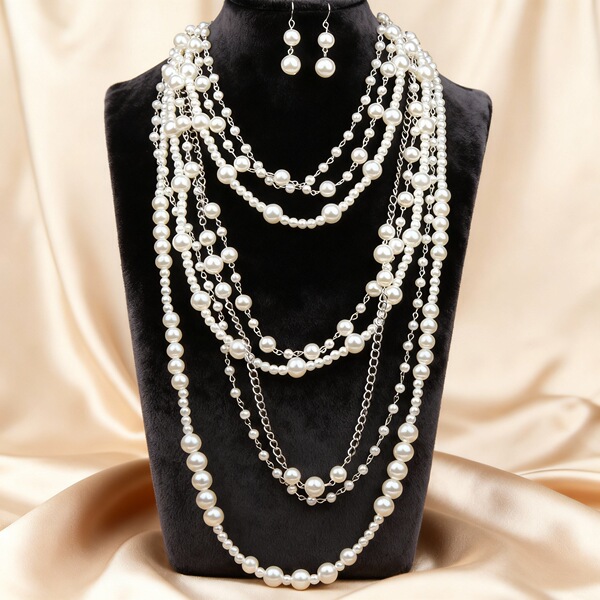 fashionable necklace and earrings from pearl