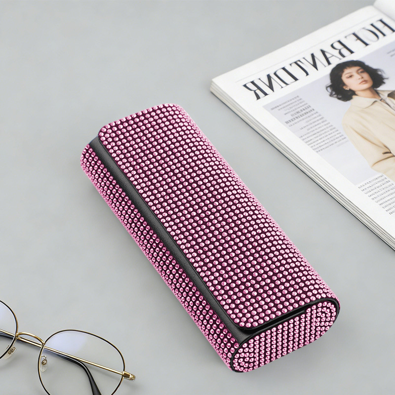 New Style Diamond-Encrusted Double Oval Glasses Case with a High-End Feel, Portable Anti-Pressure Sunglasses Case, Myopia Glasses Storage Box Wholesale