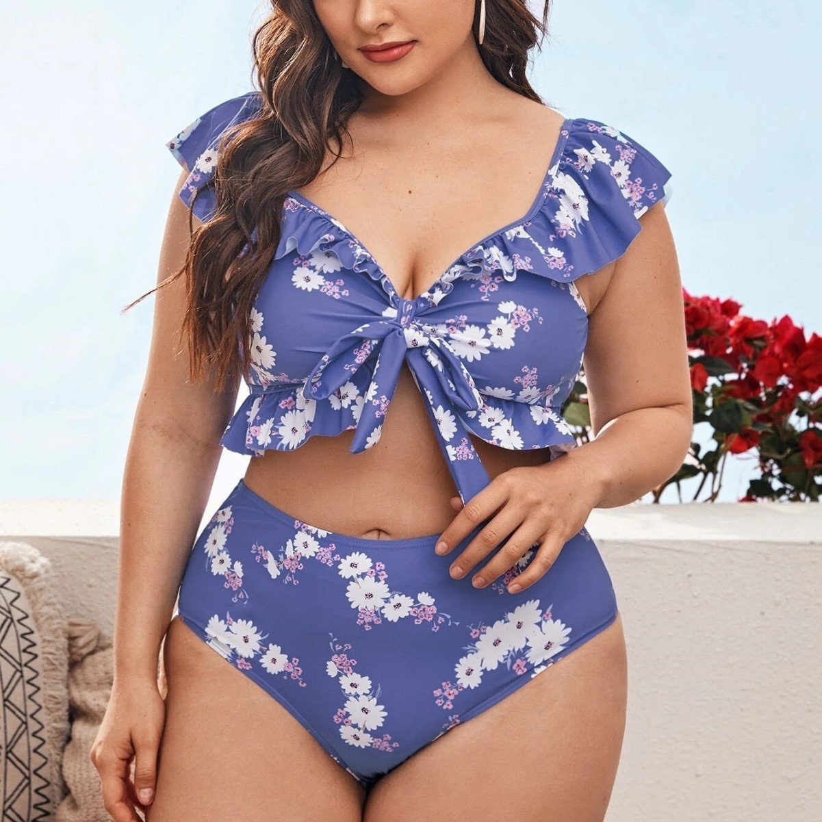 2026 New European and American Style Women's Two-Piece Swimsuit with Shoulder Straps, Plus Size, Printed Swimwear for Aliexpress and Amazon